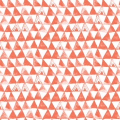 Coral Tribal Triangles Watercolor Seamless Pattern