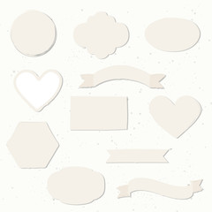Set of hand drawn shapes in vintage style. Retro hearts, banners, circles and ribbons etc. Hand drawn vector various design elements for labels, tags or stamps and badges.