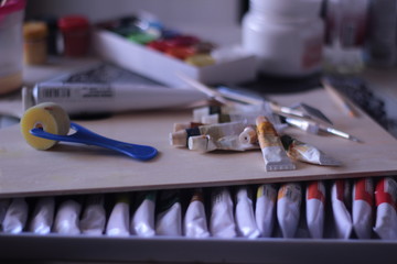 Fototapeta premium oil paints on the table
