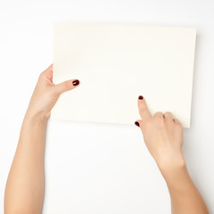 Woman hands on white background.