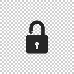 Open padlock icon isolated on transparent background. Lock symbol. Flat design. Vector Illustration