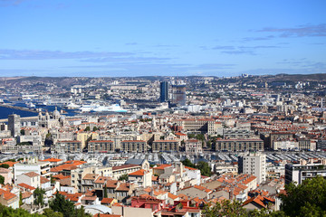 Naklejka premium Panoramic view of Marseille and the Vieux Port