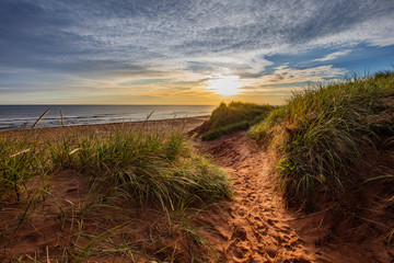 sunset over sand dunes