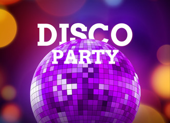 Disco dance party background flyer poster. Vector party template design. Light disco ball music