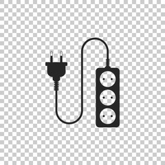Electric extension cord icon isolated on transparent background. Power plug socket. Flat design. Vector Illustration