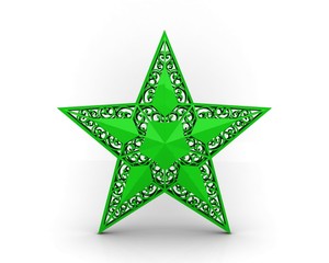 Green star with ornaments isolated on a white background