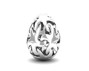 Elegant Silver Easter egg decorated with ornaments isolated on a white background
