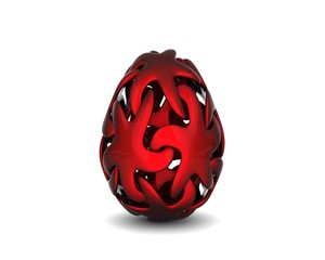 Elegant Red Easter egg decorated with ornaments isolated on a white background