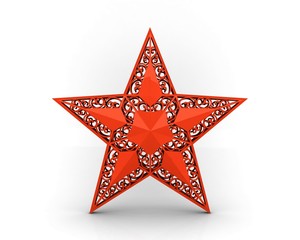 Red star with ornaments isolated on a white background