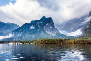 The lake is surrounded by mountains