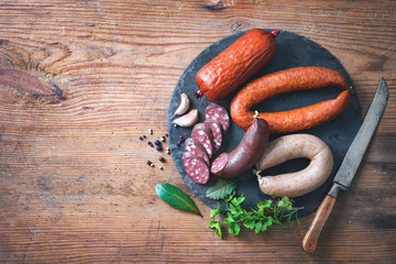 Assortment of german homemade sausage specialties