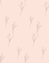 Vector Subtle Seamless Pattern with Drawn Florals