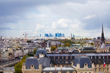 Panorama of Paris cite island and La Defense