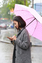 woman walking with an umbrella in the rain