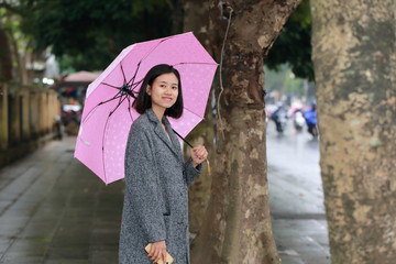 woman walking with an umbrella in the rain