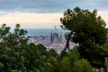 Fototapeta na wymiar Top view of evening Barcelona