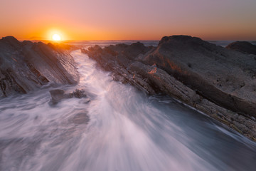 Fototapeta premium Sunset at Bidart's beach next to Biarritz, Basque Country. 