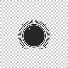 Dial knob level technology settings icon isolated on transparent background. Volume button, sound control, music knob with number scale, analog regulator. Flat design. Vector Illustration