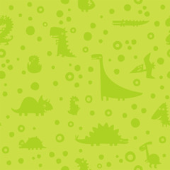 Seamless green pattern with Cartoon funny dinosaurs