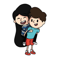 2d cartoon style illustration of boyfriend couple having fun, Vector digital art of two young people in love happy and happy