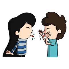 2d cartoon style illustration of boyfriend couple having fun, Vector digital art of two young people in love happy and happy