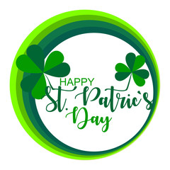 Saint Patrick Day Lettering decoration.  Vector graphic illustration with clover leafs.