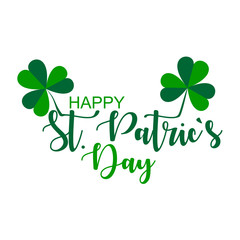 Saint Patrick Day Lettering decoration.  Vector graphic illustration with clover leafs.