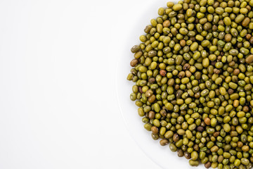 dry green beans, mung bean on white background