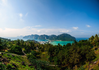 Travel vacation background - Tropical island with resorts - Phi-Phi island, Krabi Province,...