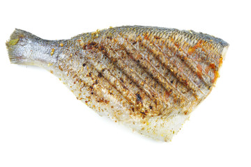 Grilled dorado fish isolated on white background.