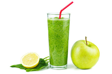 Glass of homemade spinach and broccoli smoothie