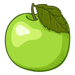 Vector Cartoon Green Apple with Leaf