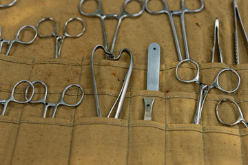 Set of nineteen century military surgical instruments