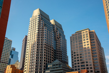 Boston financial district skyline from the Harborwalk