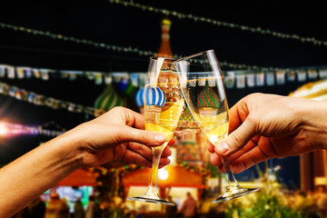 Moscow Red Square with glasses of champagne