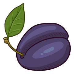 Vector Single Cartoon Plum with Leaf