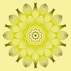 Vector Floral Mandala. Vintage Decorative Elements. Vector Illustration. Yellow gold green.