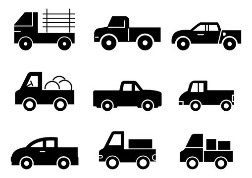 solid icons set,transportation,Pickup truck,vector illustrations