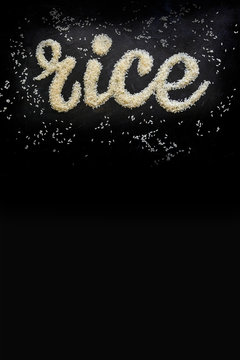 Rice. Lettering rice on a black background poster