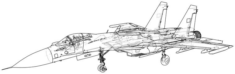 Jet fighter aircraft. Vector wire-frame concept. Created illustration of 3d