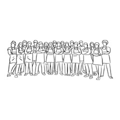 many chefs standing in arms crossed pose vector illustration with black lines isolated on white background