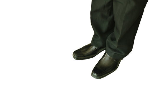 man in black business pant and lather shoe on white background