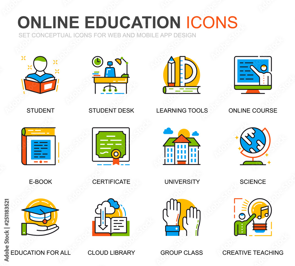 Aufkleber simple set education and knowledge line icons for website and mobile apps. contains such icons as on