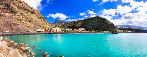Natural beauty of Canary islands - La Palma, Puerto de Tazacorte with turquoise sea