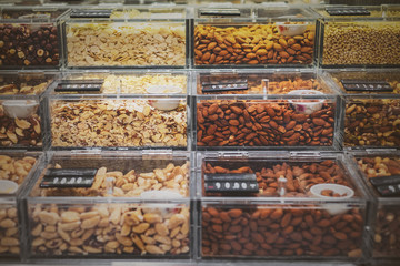 Different type of nuts at the market.