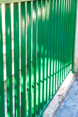 Obraz premium Green metal fence illuminated by the sun