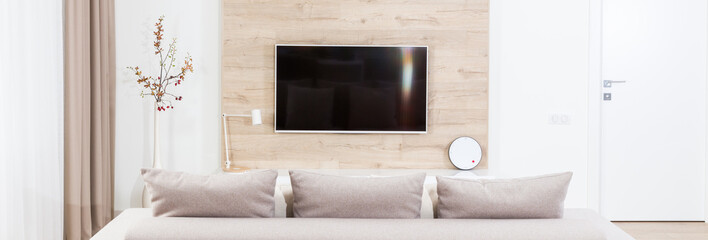 Panoramic picture of a spacious living room