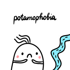 Potamophobia hand drawn illustration with cute marshmallow and river