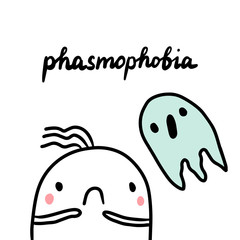 Naklejka premium Phasmophobia hand drawn illustration with cute marshmallow and ghost
