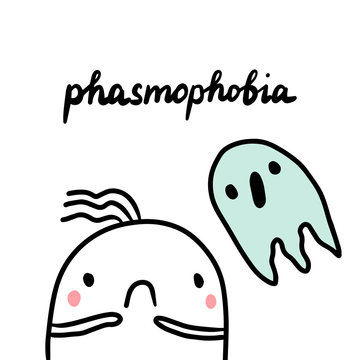 Phasmophobia hand drawn illustration with cute marshmallow and ghost